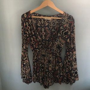 Abercrombie paisley boho long sleeve romper
